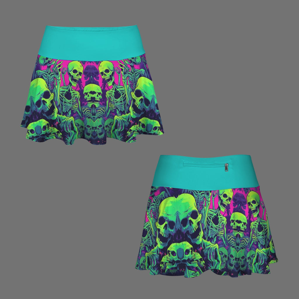 Trippy Cute Pleated Gothic Skull Mini Skort Skirt