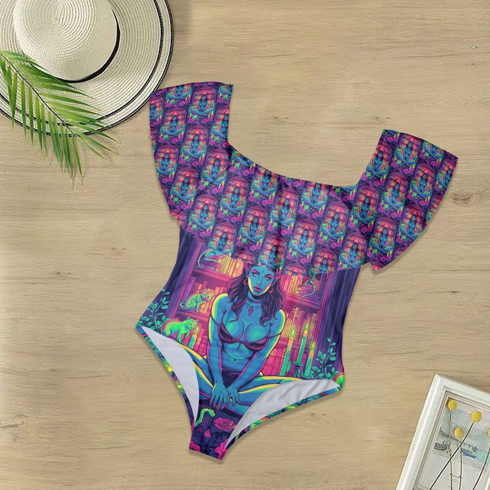 Gothic Witch Library Fashion One Piece Swim Suit