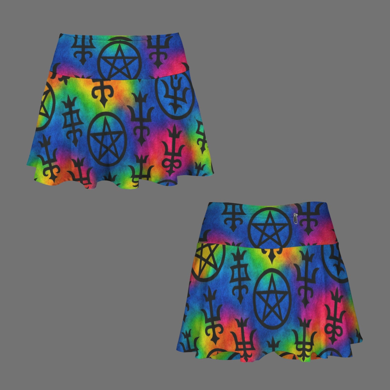 Trippy Gothic Witches Rune Print Pleated Mini Skort