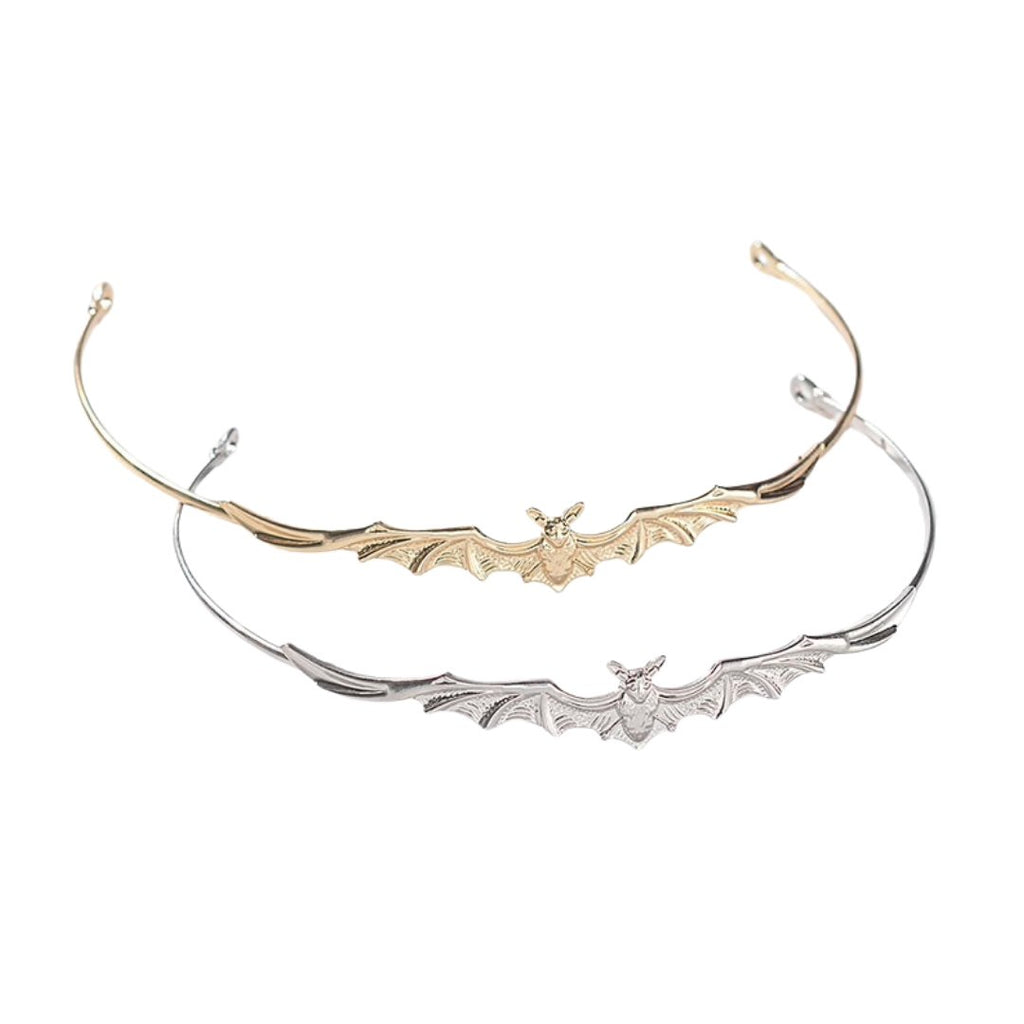 Bat Power Headband Tiara in Silver or Gold | Spooky Headwear Accessory | Halloween, Goth Hairpiece - Night Bloom Digital Empire Studios