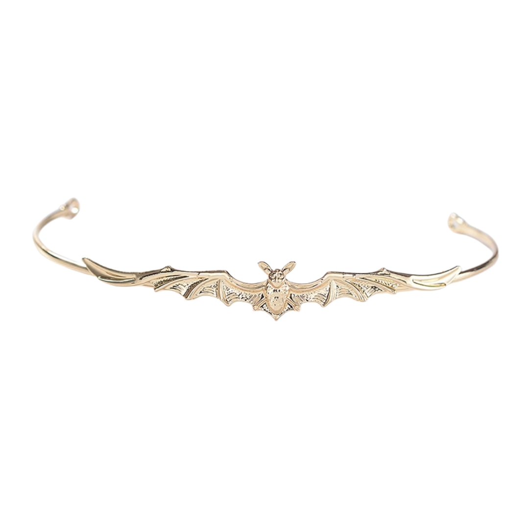 Bat Power Headband Tiara in Silver or Gold | Spooky Headwear Accessory | Halloween, Goth Hairpiece - Night Bloom Digital Empire Studios
