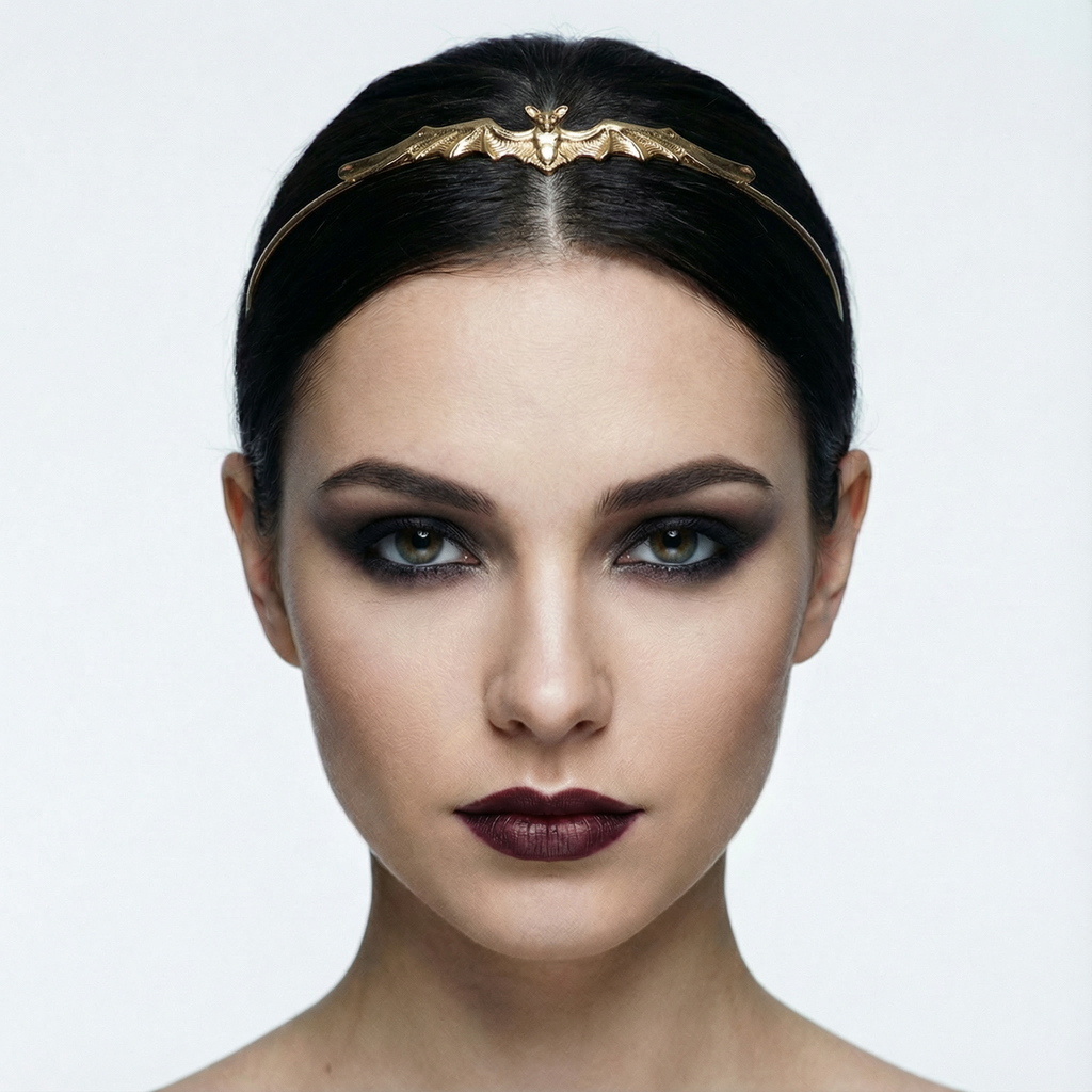 Bat Power Headband Tiara in Silver or Gold | Spooky Headwear Accessory | Halloween, Goth Hairpiece - Night Bloom Digital Empire Studios