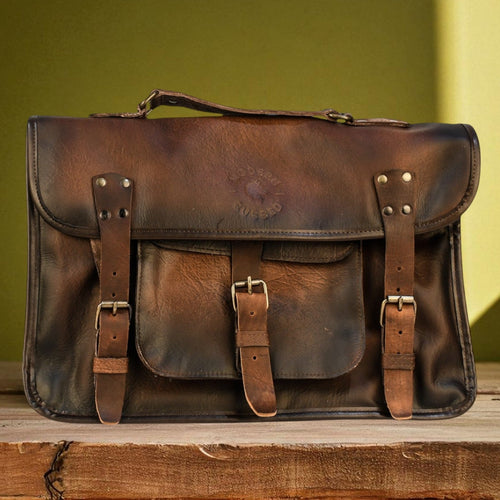 Bovine Leather Briefcase - Brown - Night Bloom Digital Empire Studios