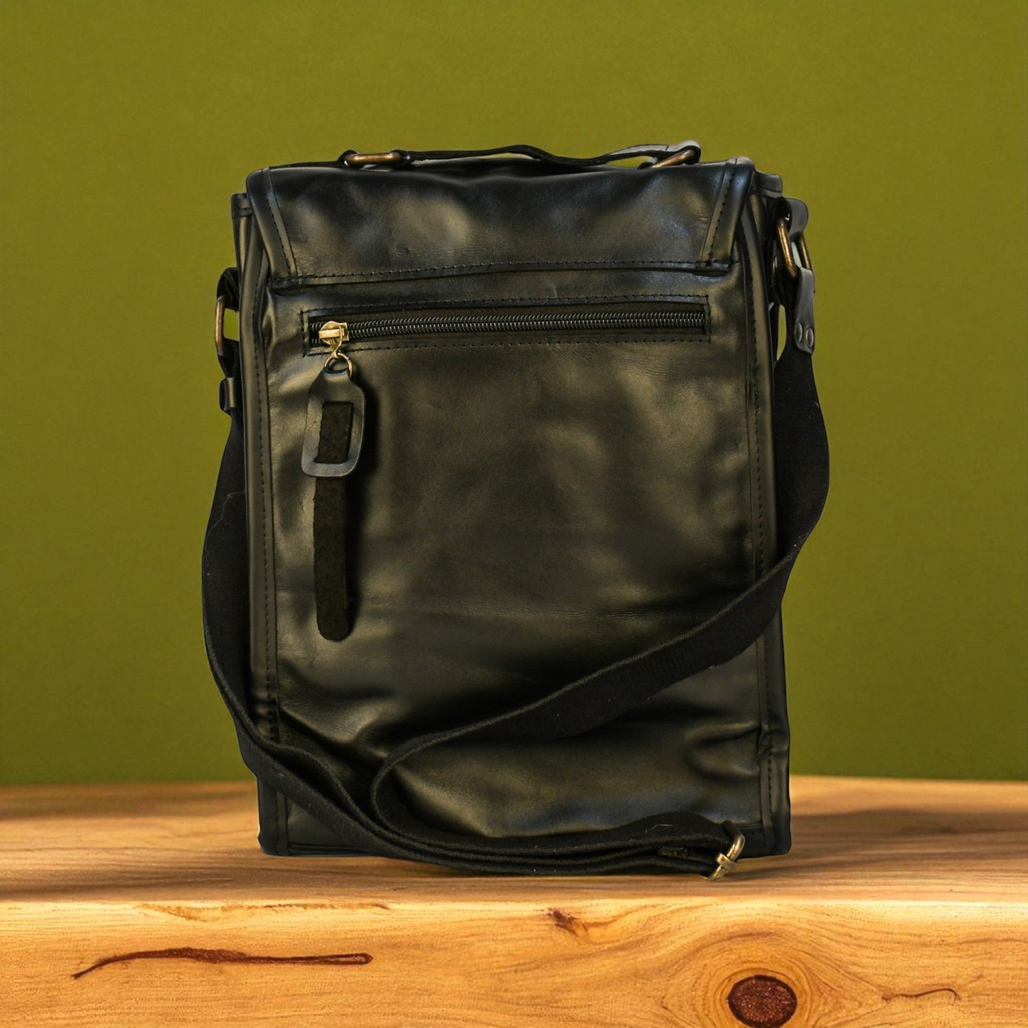 Bovine Leather Medium Satchel Bag - Black - Night Bloom Digital Empire Studios
