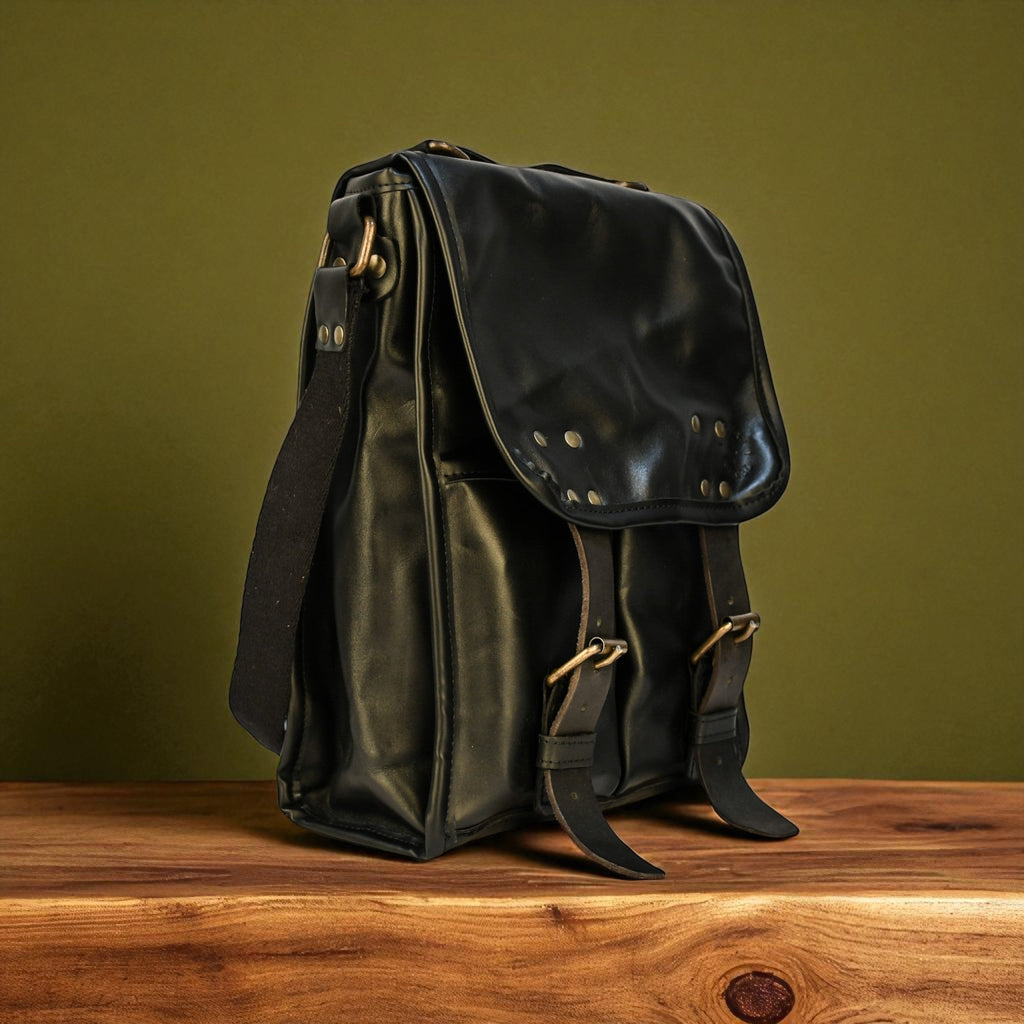 Bovine Leather Medium Satchel Bag - Black - Night Bloom Digital Empire Studios