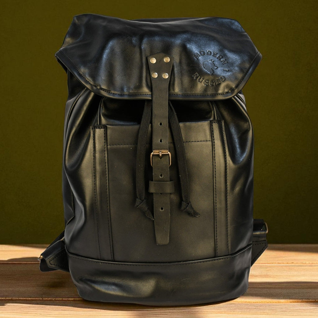 Bovine Leather Single Strap Backpack - Black - Night Bloom Digital Empire Studios