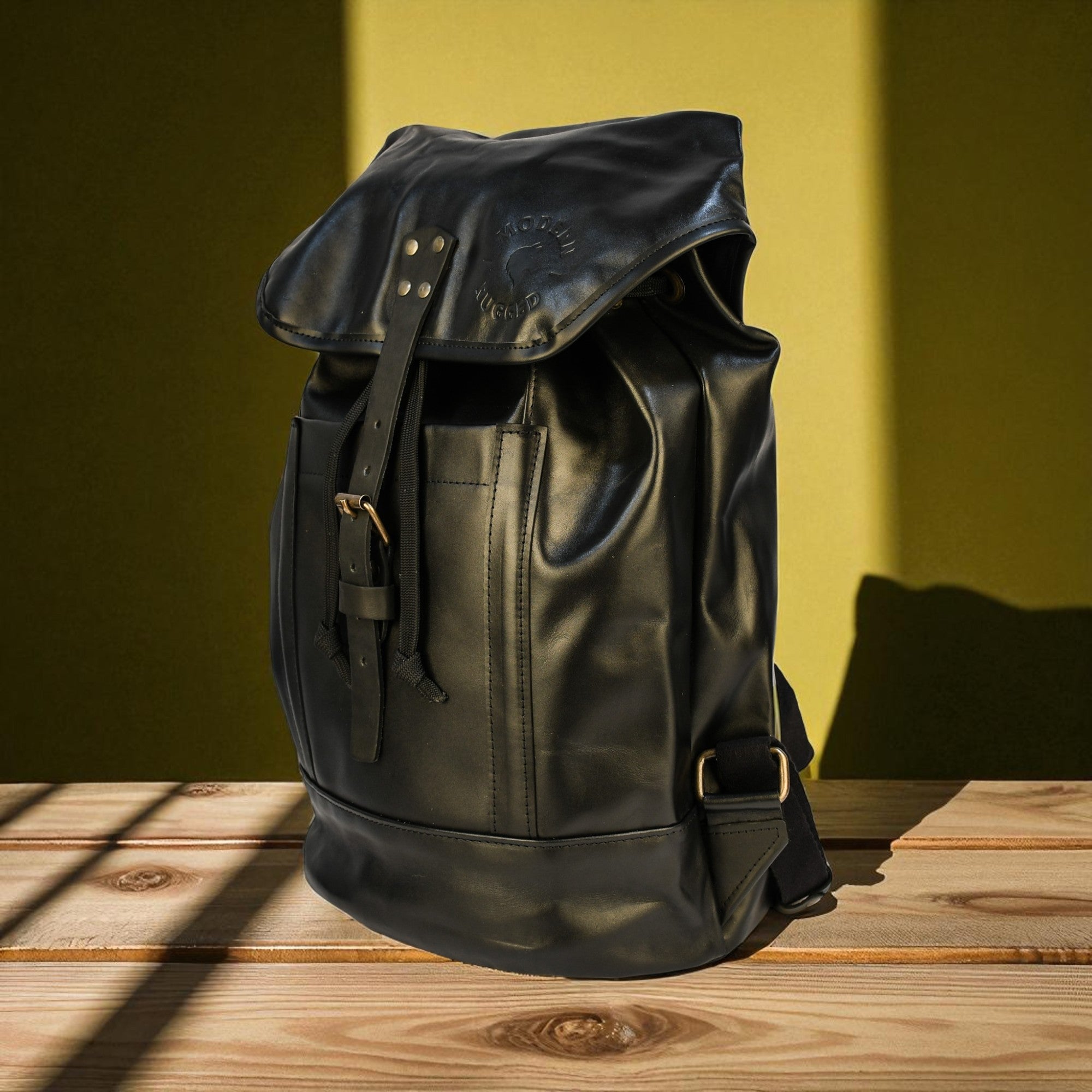 Bovine Leather Single Strap Backpack - Black - Night Bloom Digital Empire Studios