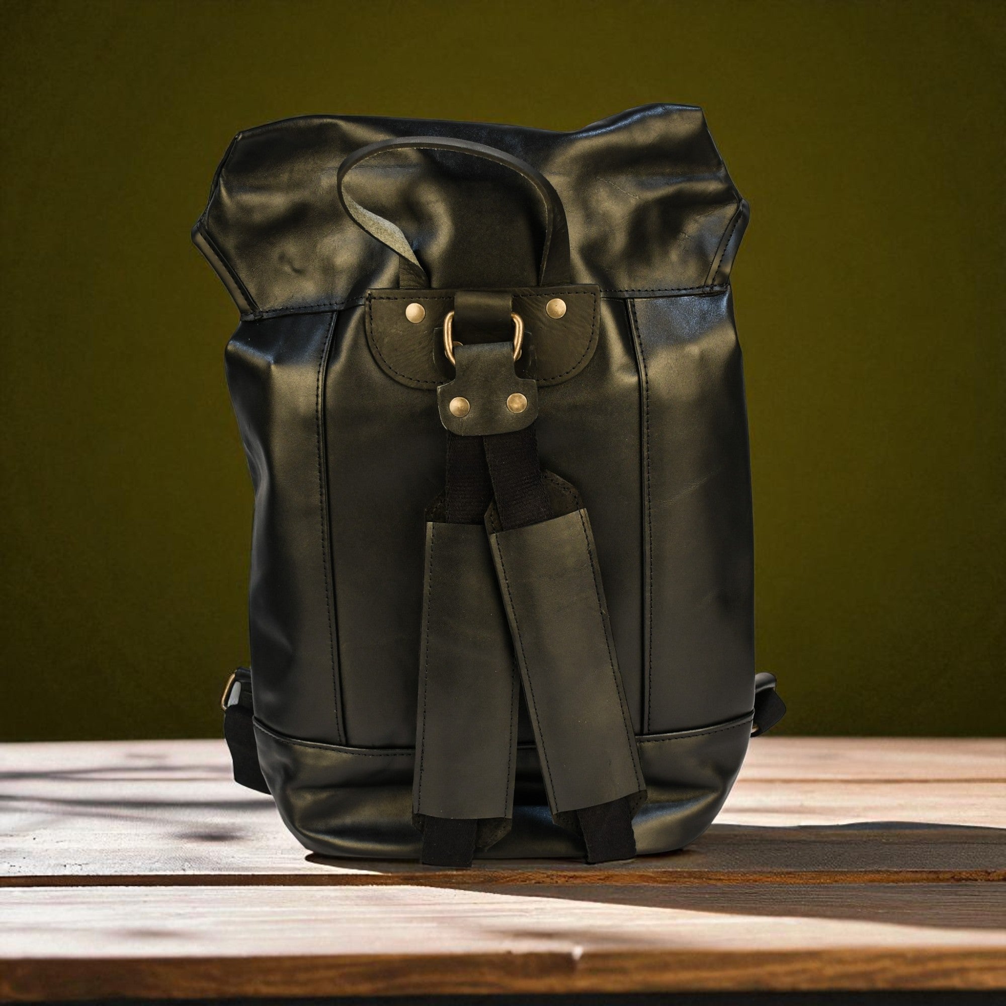 Bovine Leather Single Strap Backpack - Black - Night Bloom Digital Empire Studios