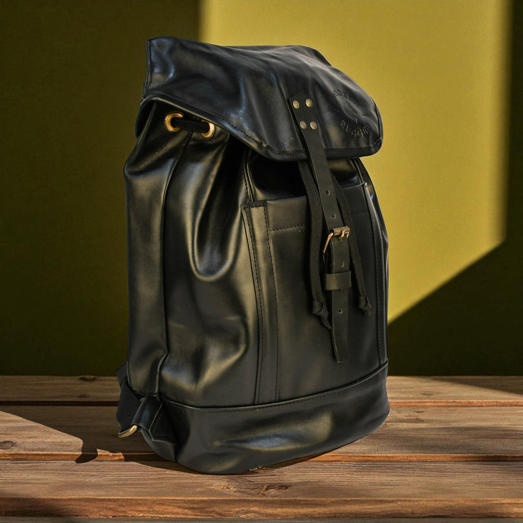 Bovine Leather Single Strap Backpack - Black - Night Bloom Digital Empire Studios
