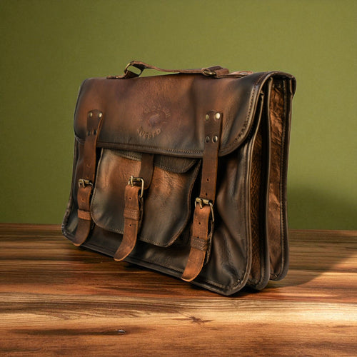 Bovine Leather Briefcase - Brown - Night Bloom Digital Empire Studios