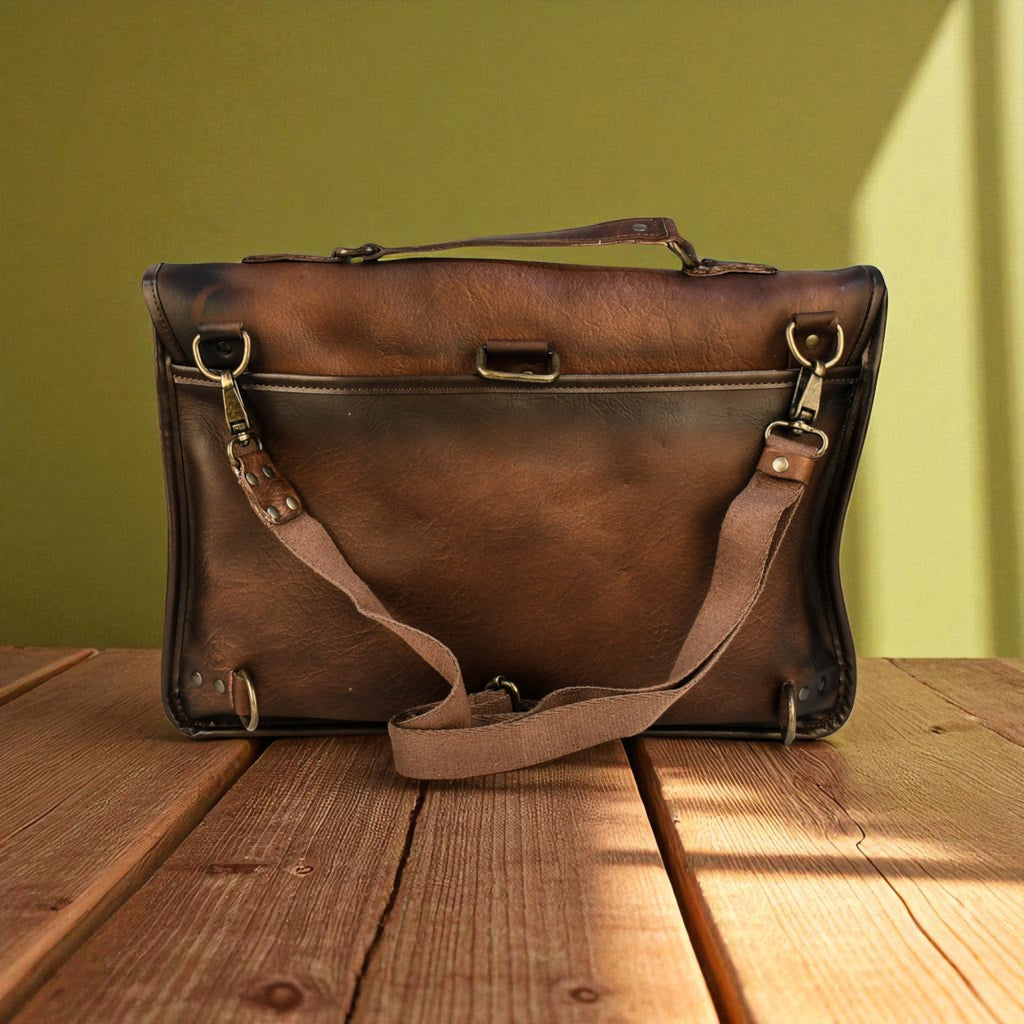 Bovine Leather Briefcase - Brown - Night Bloom Digital Empire Studios
