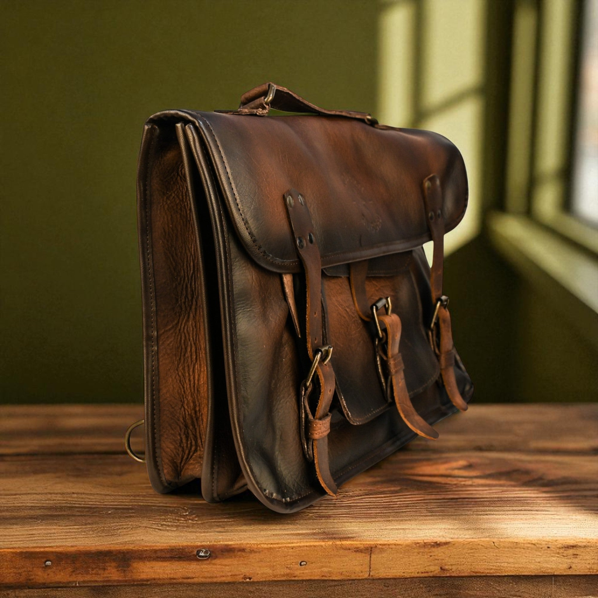 Bovine Leather Briefcase - Brown - Night Bloom Digital Empire Studios