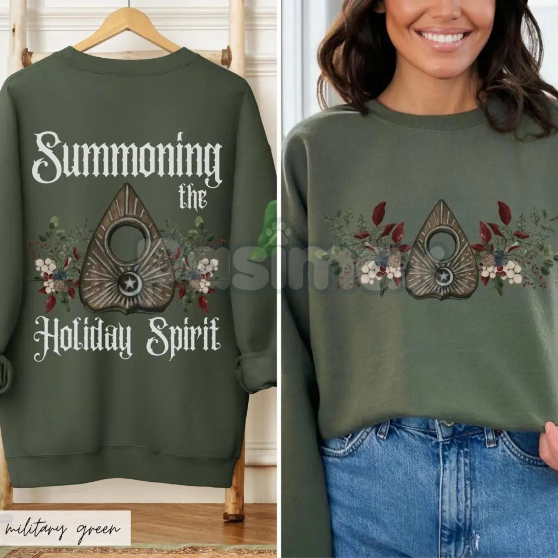 Gothic Cottagecore Holiday Séance Ouija Board Christmas Sweatshirt | Mystical Victorian Jumper | Dark Occult Winter Gift - Night Bloom Digital Empire Studios