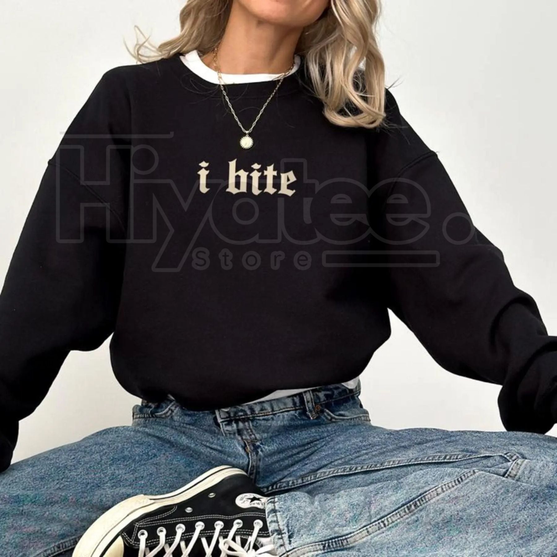 Gothic I Bite Sweatshirt: Funny Sarcastic Women's Meme Pullover Gift - Night Bloom Digital Empire Studios