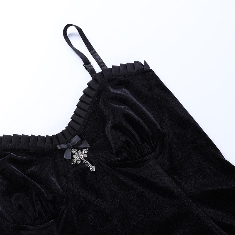 Goth Cross Sexy Purple Dress Vintage Velvet A Line Lolita Dress Aesthetic Gothic - Night Bloom Digital Empire Studios