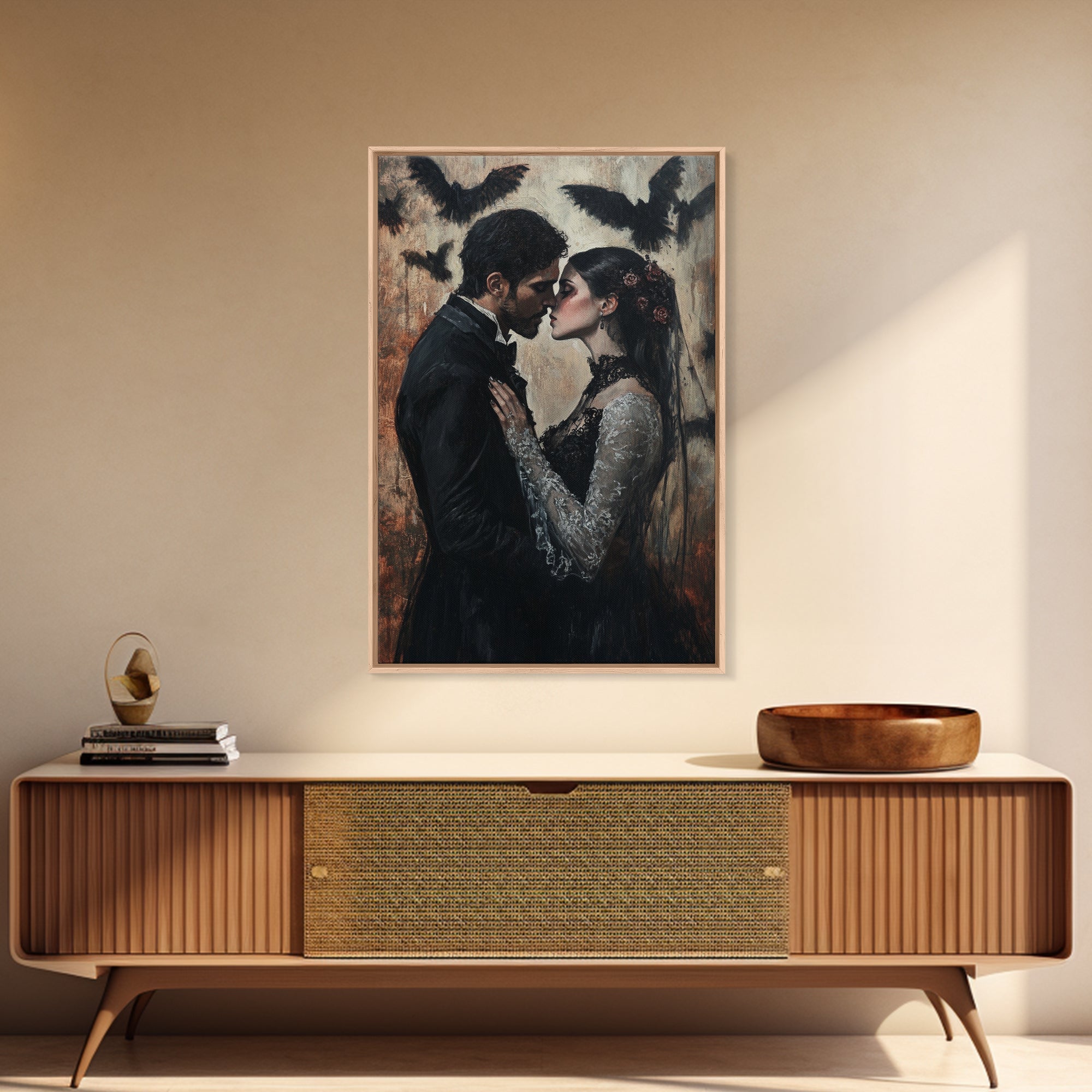 Dark Romance Painting Print, Dark Fantasy Art, Dark Fantasy Home Decor, Gothic Romance Print, Halloween Decor, Couple Gift Idea, Goth Wedding