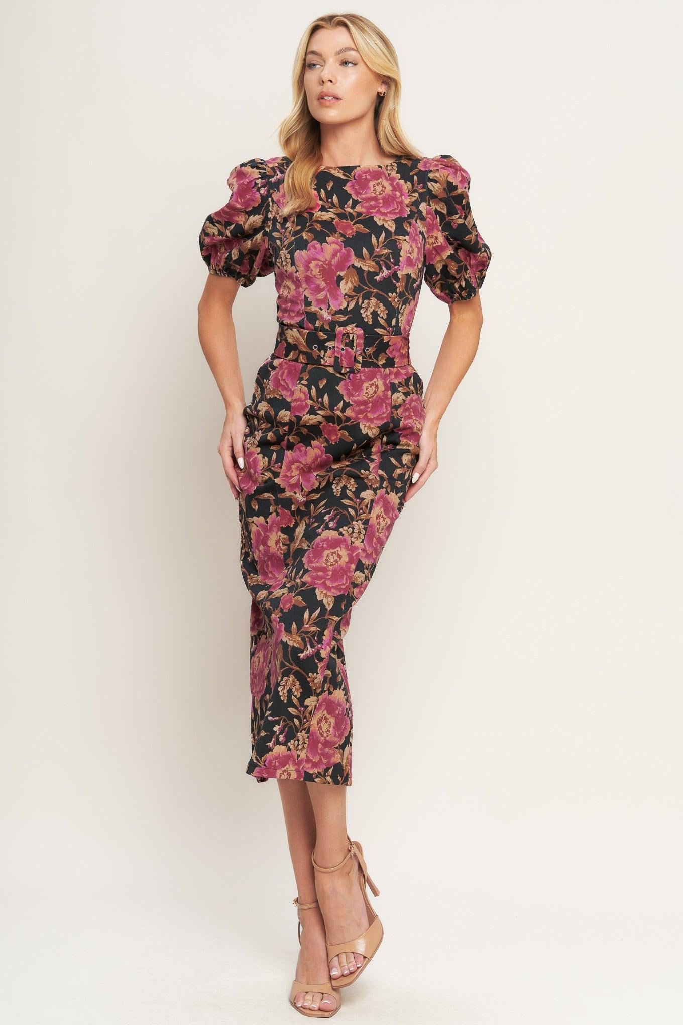 GOTHIC ROSE WOVEN MIDI DRESS - Night Bloom Digital Empire Studios