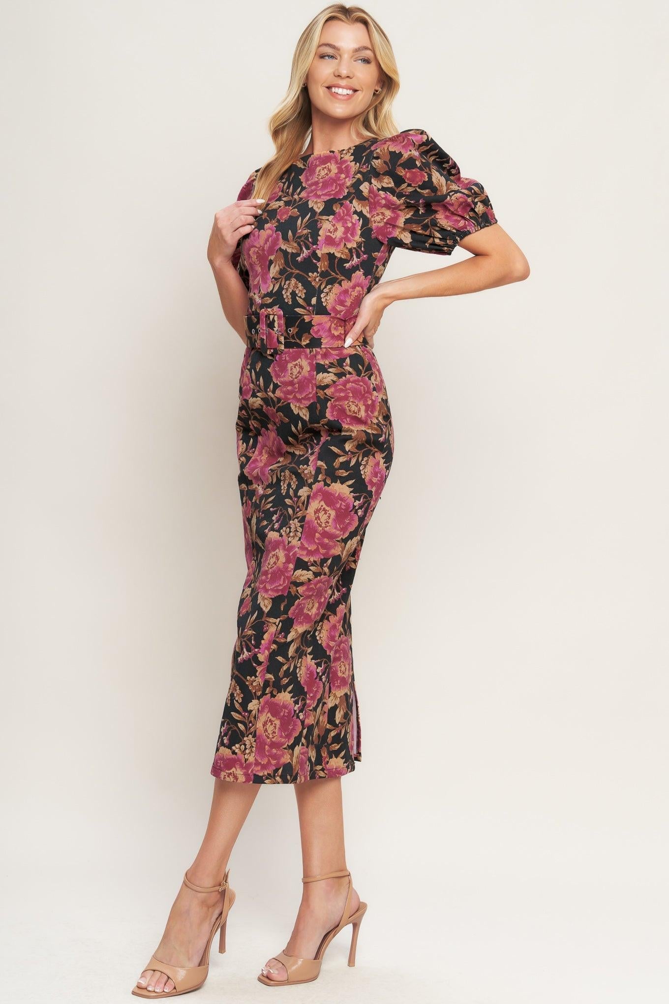 GOTHIC ROSE WOVEN MIDI DRESS - Night Bloom Digital Empire Studios