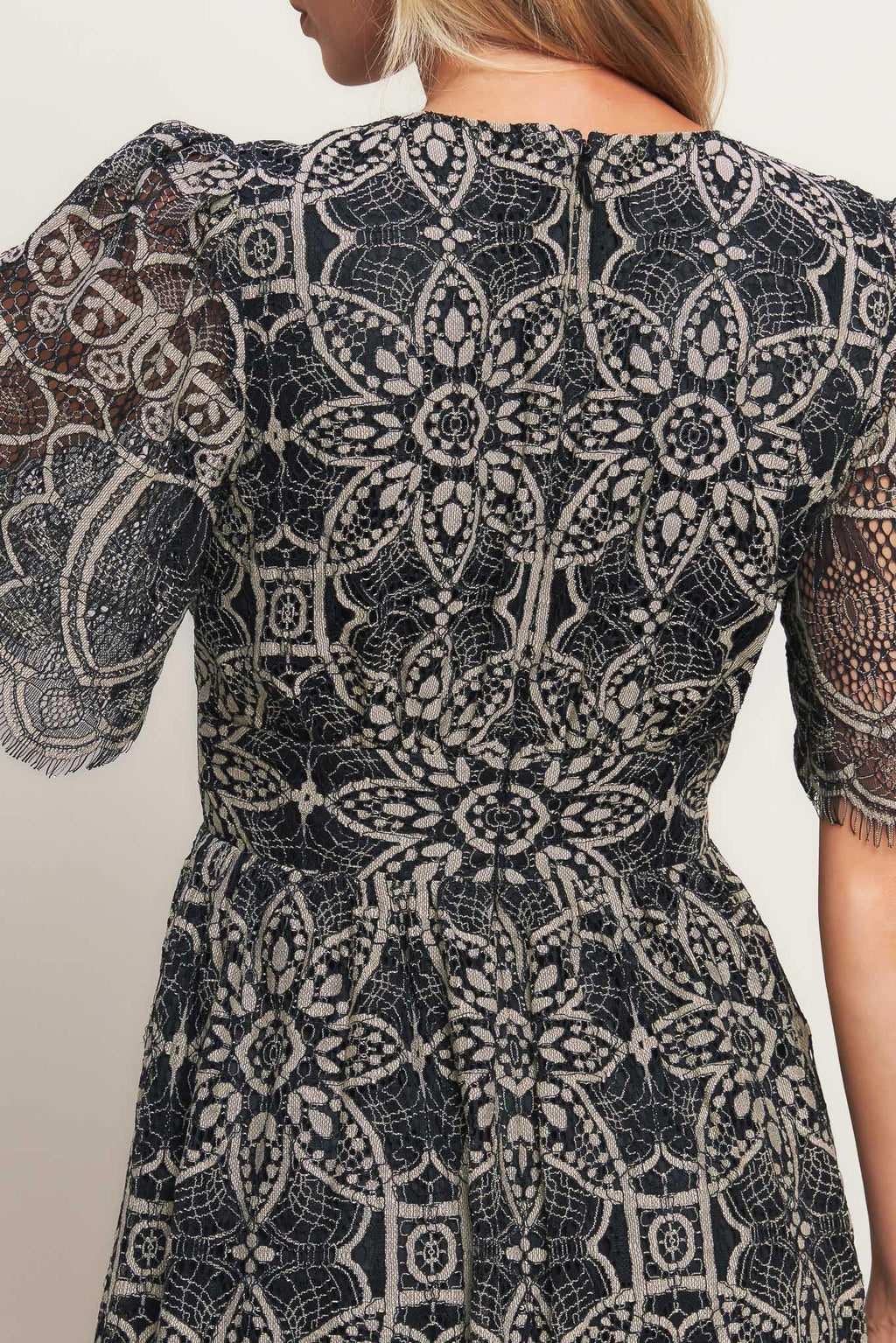 GOTHIC BLOOM WOVEN LACE MIDI DRESS - Night Bloom Digital Empire Studios