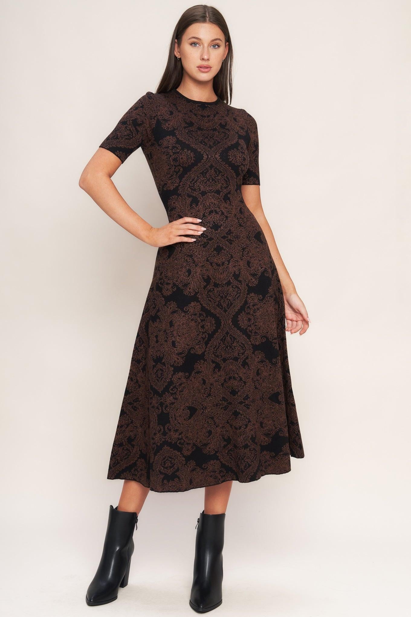 GOTHIC MUSE JACQUARD SWEATER MIDI DRESS - Night Bloom Digital Empire Studios