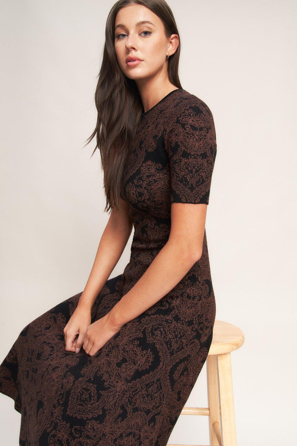 GOTHIC MUSE JACQUARD SWEATER MIDI DRESS - Night Bloom Digital Empire Studios