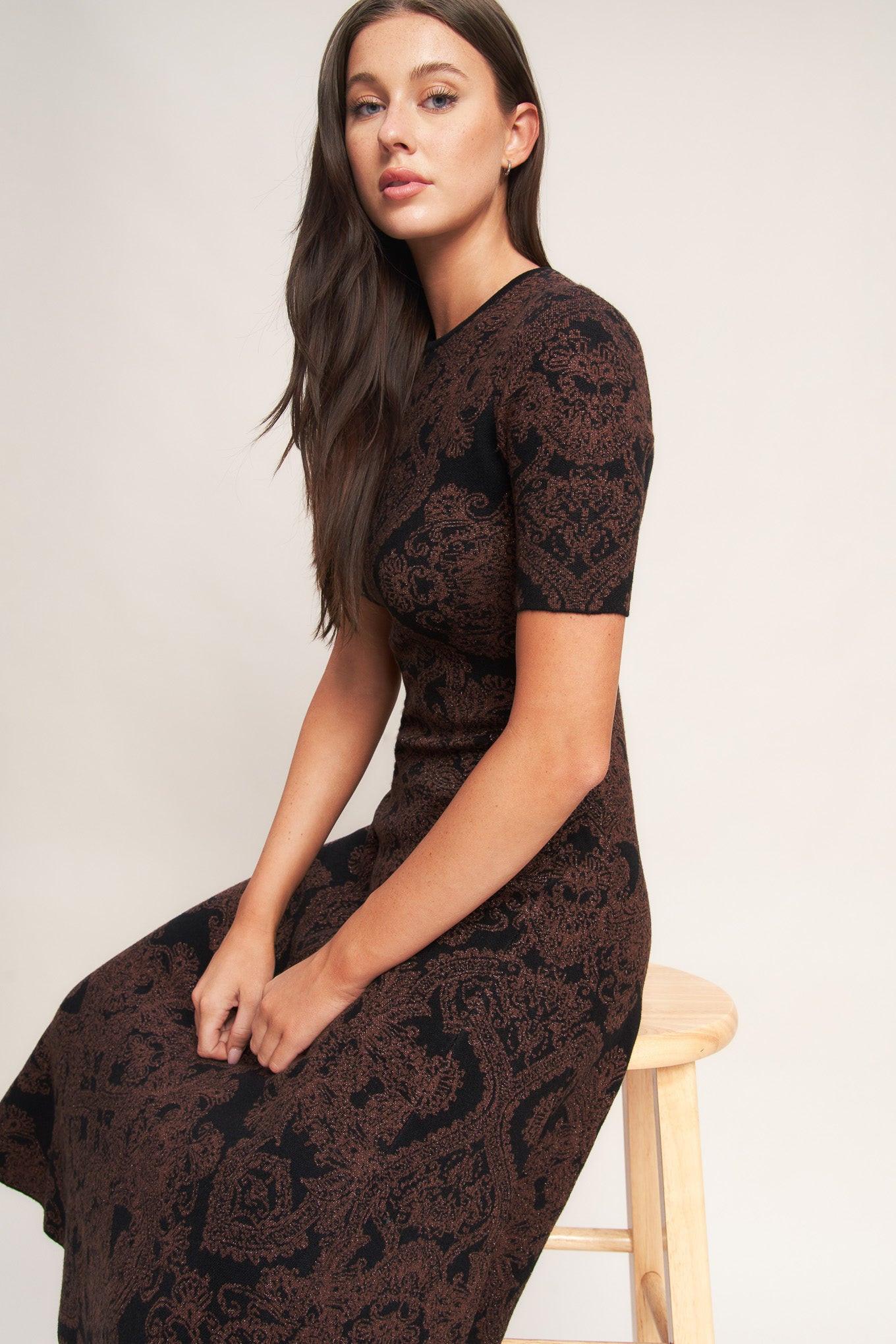 GOTHIC MUSE JACQUARD SWEATER MIDI DRESS - Night Bloom Digital Empire Studios