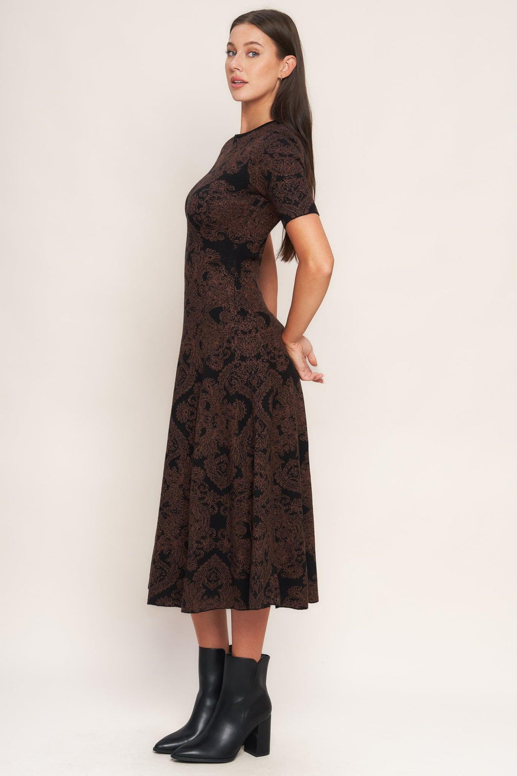 GOTHIC MUSE JACQUARD SWEATER MIDI DRESS - Night Bloom Digital Empire Studios