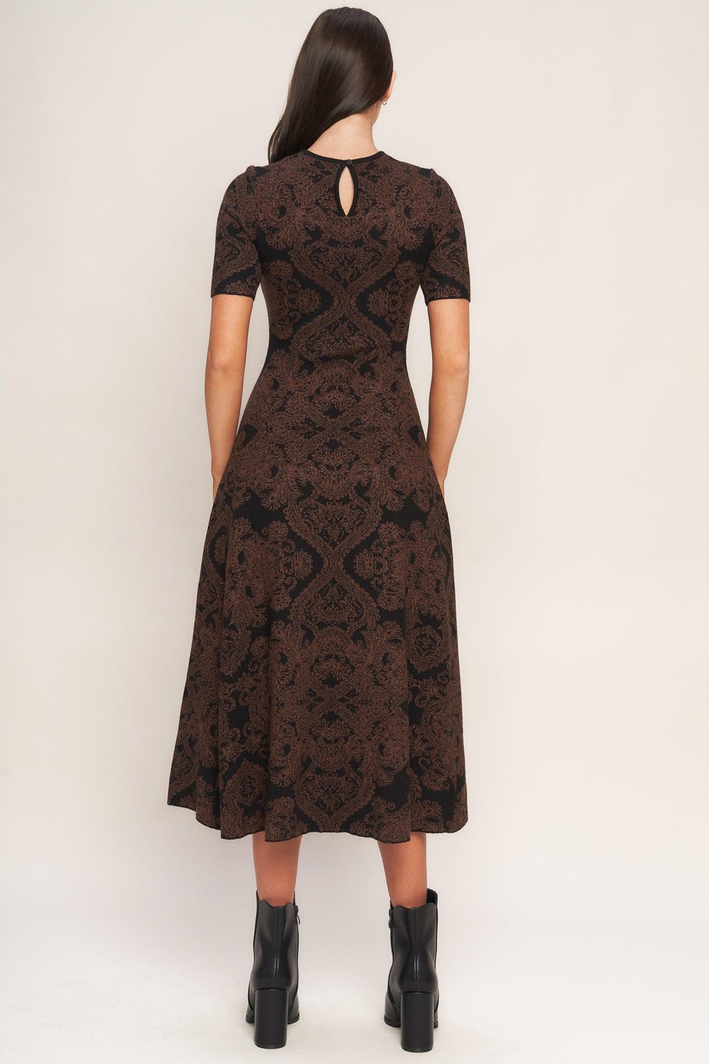 GOTHIC MUSE JACQUARD SWEATER MIDI DRESS - Night Bloom Digital Empire Studios