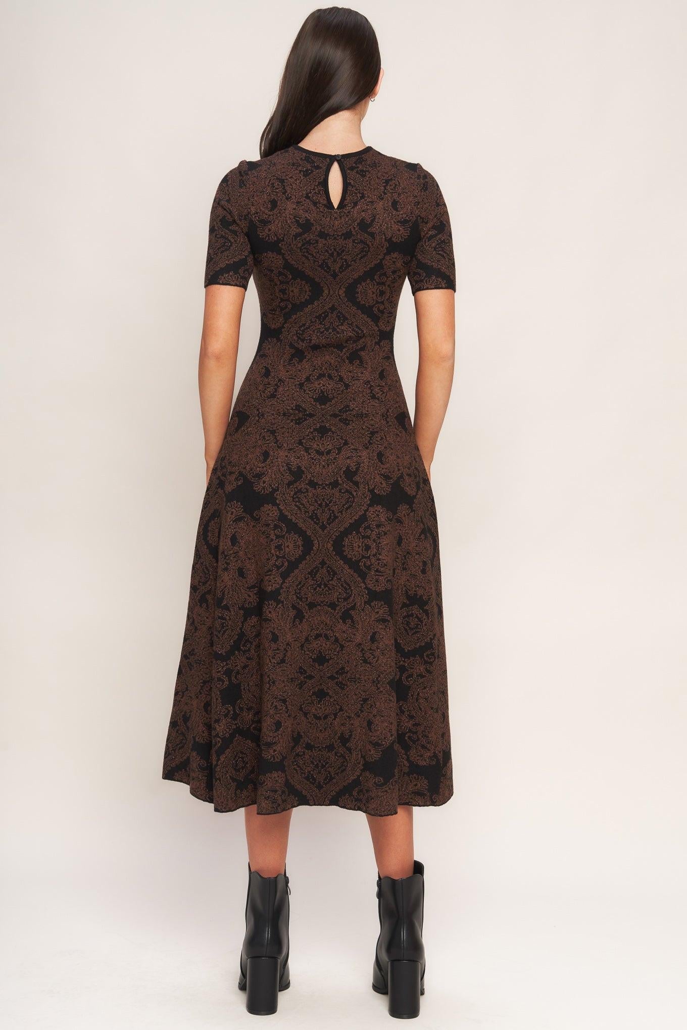 GOTHIC MUSE JACQUARD SWEATER MIDI DRESS - Night Bloom Digital Empire Studios