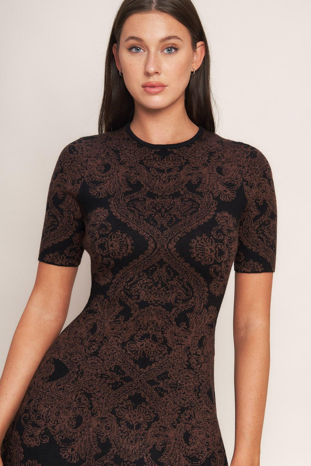 GOTHIC MUSE JACQUARD SWEATER MIDI DRESS - Night Bloom Digital Empire Studios