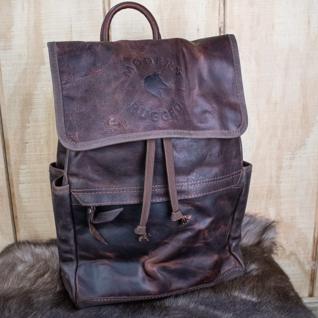 Leather Hide Backpack - Mahogany and Brown (Rustic) - Night Bloom Digital Empire Studios