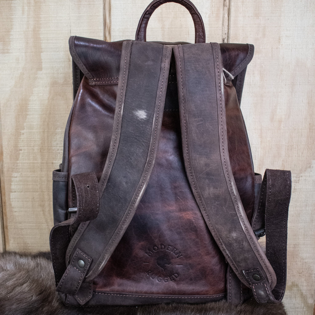 Leather Hide Backpack - Mahogany and Brown (Rustic) - Night Bloom Digital Empire Studios