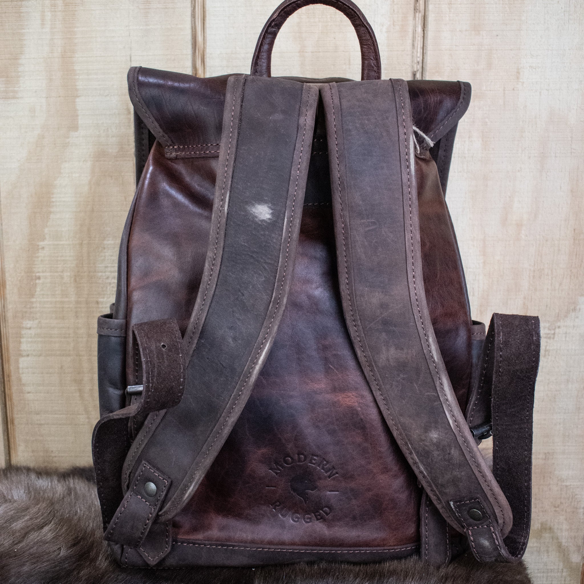 Leather Hide Backpack - Mahogany and Brown (Rustic) - Night Bloom Digital Empire Studios
