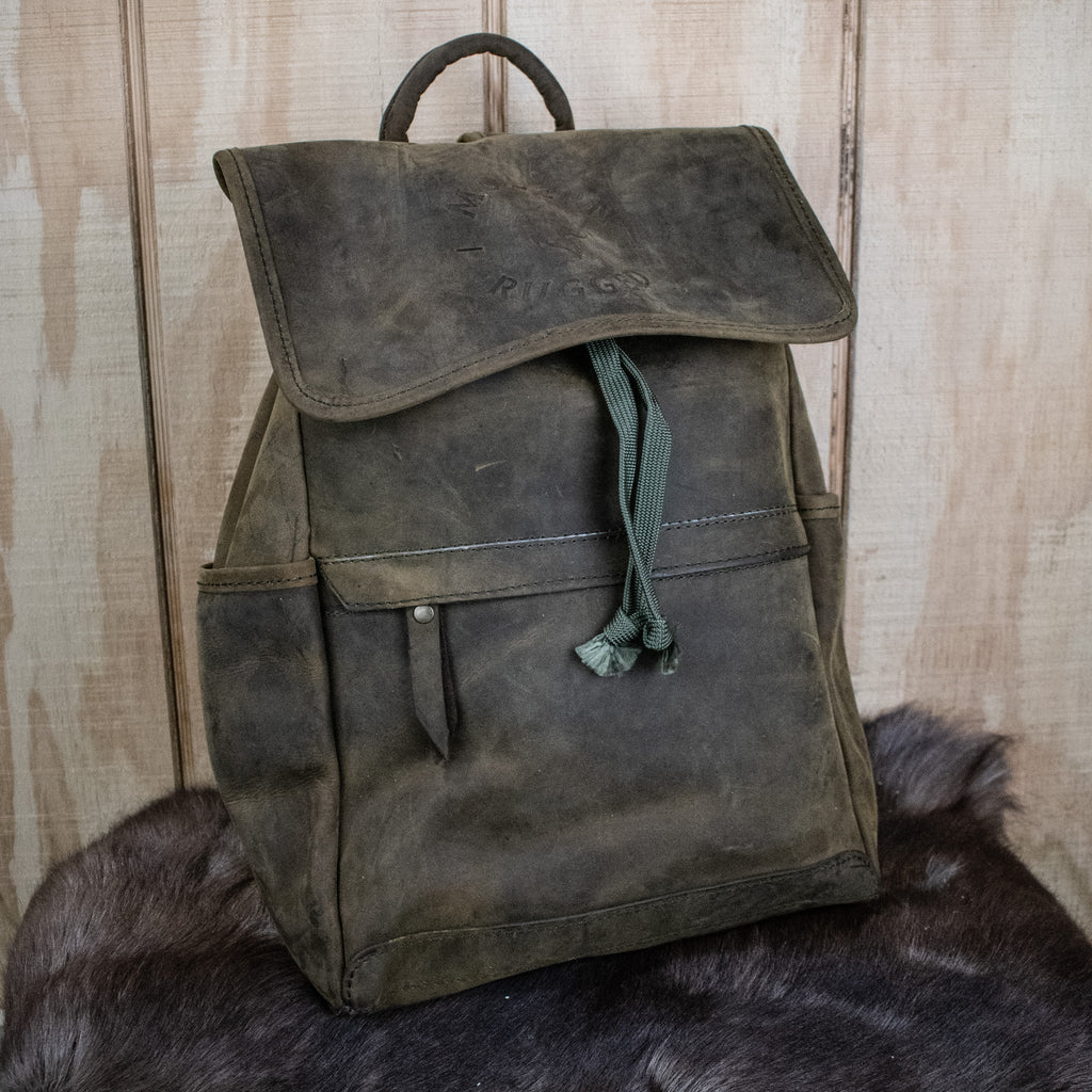 Leather Hide Backpack - Olive (Weathered) - Night Bloom Digital Empire Studios