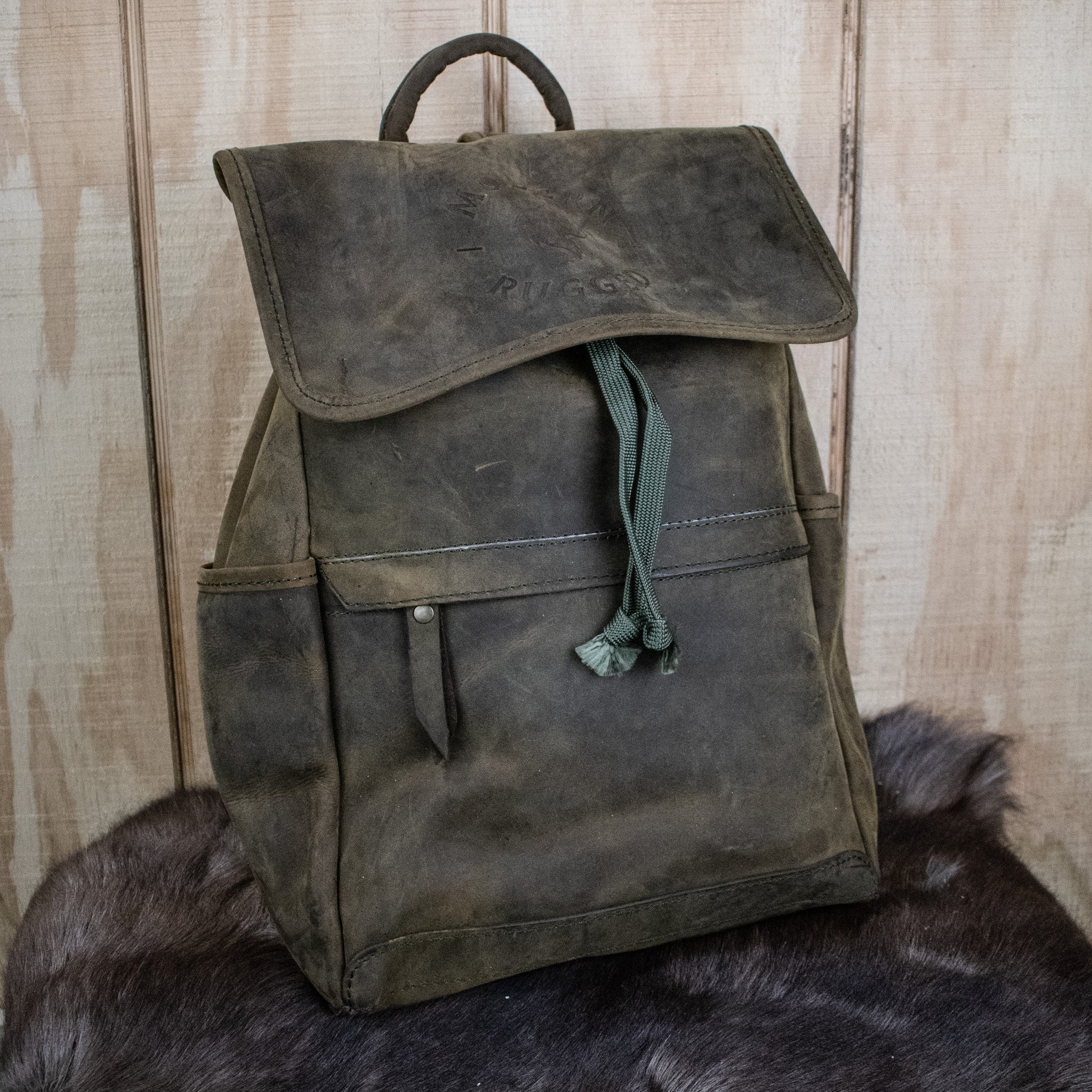 Leather Hide Backpack - Olive (Weathered) - Night Bloom Digital Empire Studios