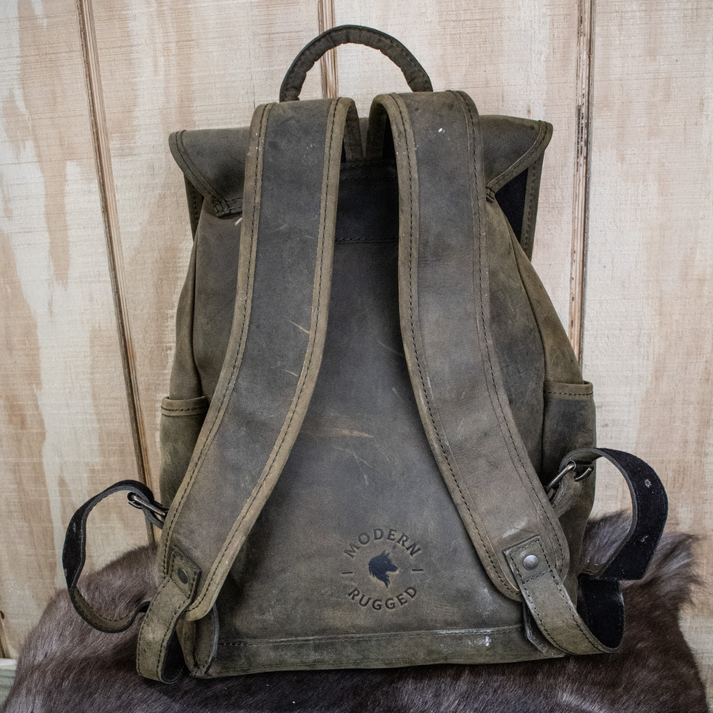 Leather Hide Backpack - Olive (Weathered) - Night Bloom Digital Empire Studios