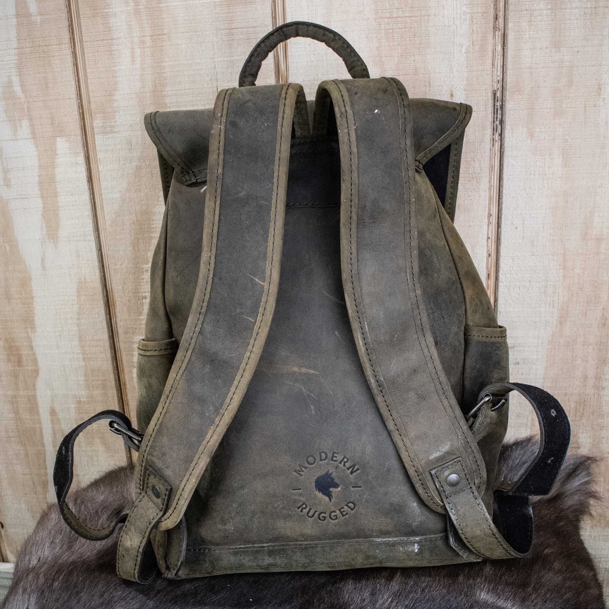 Leather Hide Backpack - Olive (Weathered) - Night Bloom Digital Empire Studios