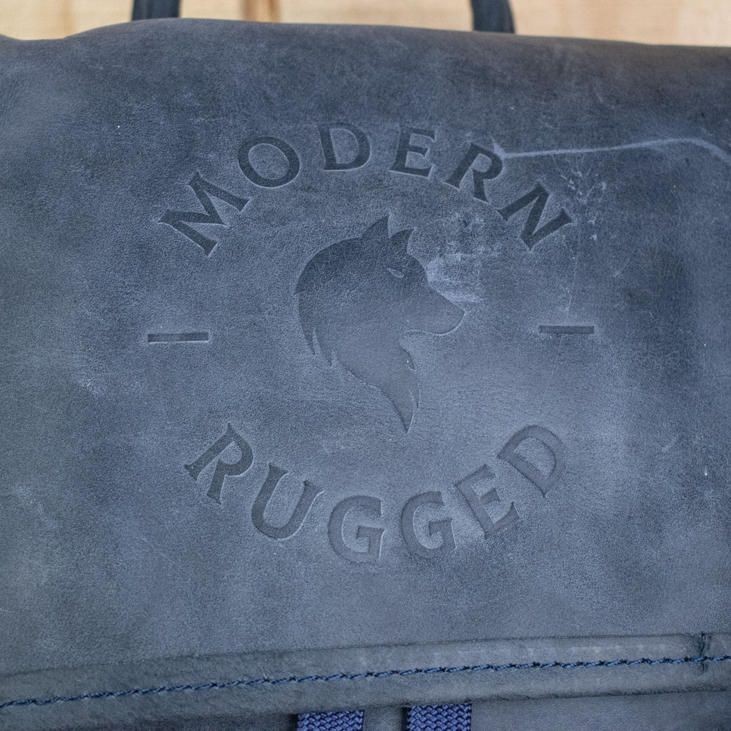 Leather Hide Backpack - Soft Navy (Weathered) - Night Bloom Digital Empire Studios