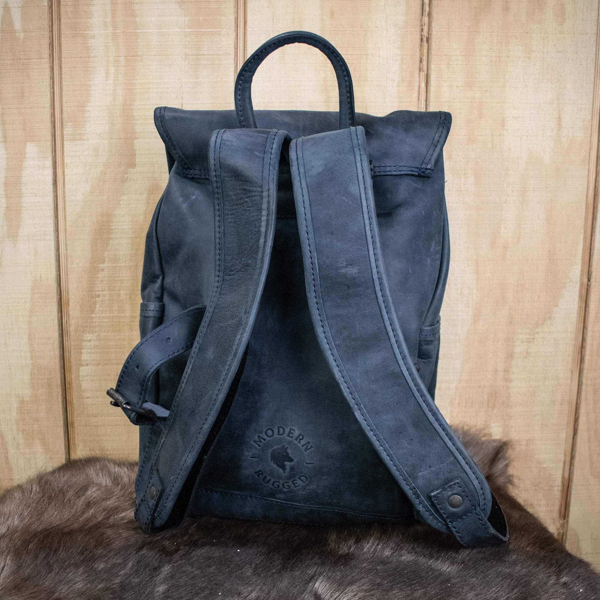 Leather Hide Backpack - Soft Navy (Weathered) - Night Bloom Digital Empire Studios