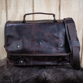 Leather Hide Laptop Bag - Rustic Mahogany and Brown (Clasps) - Night Bloom Digital Empire Studios