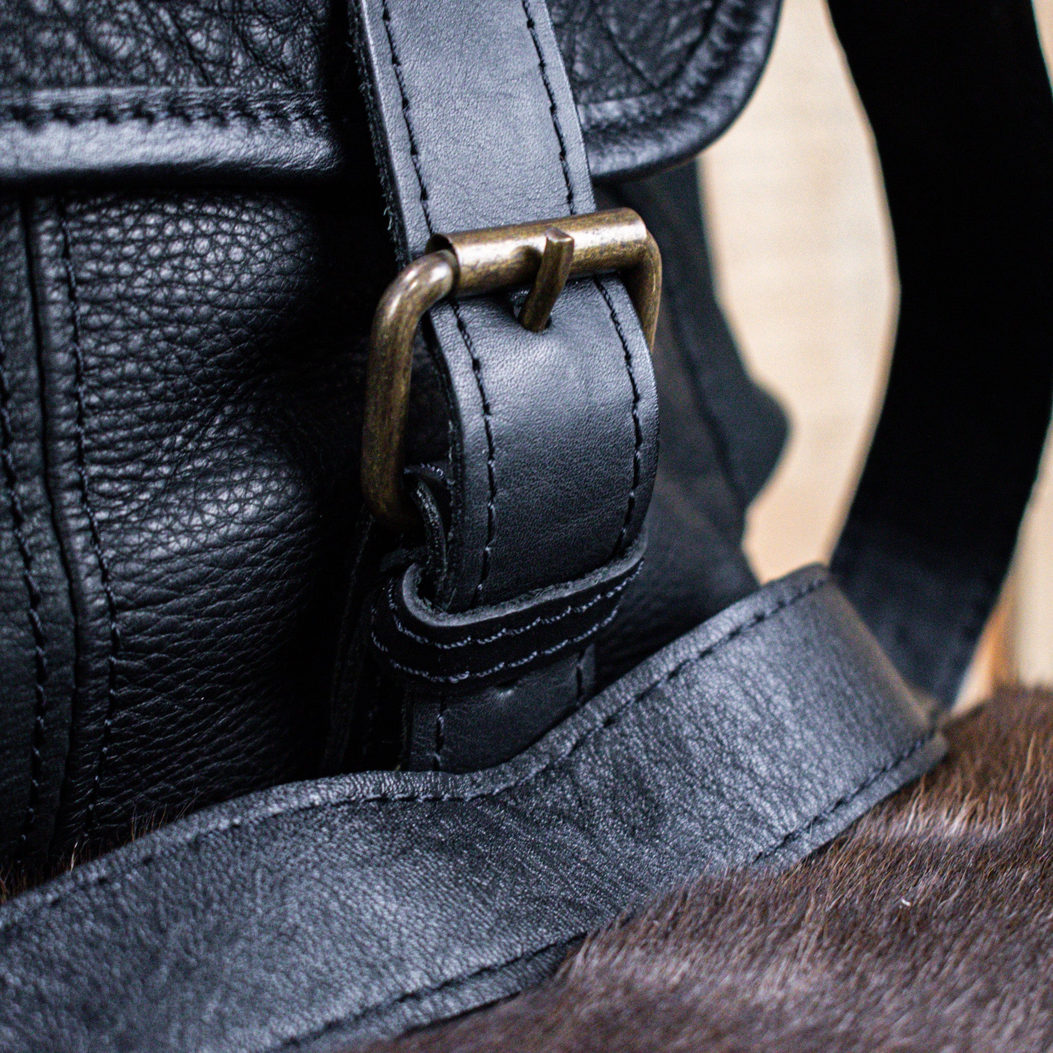 Leather Hide Laptop Bag - Black (Buckles) - Night Bloom Digital Empire Studios
