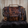 Leather Hide Laptop Bag - Rustic Chestnut and Dark Brown (Buckles) - Night Bloom Digital Empire Studios