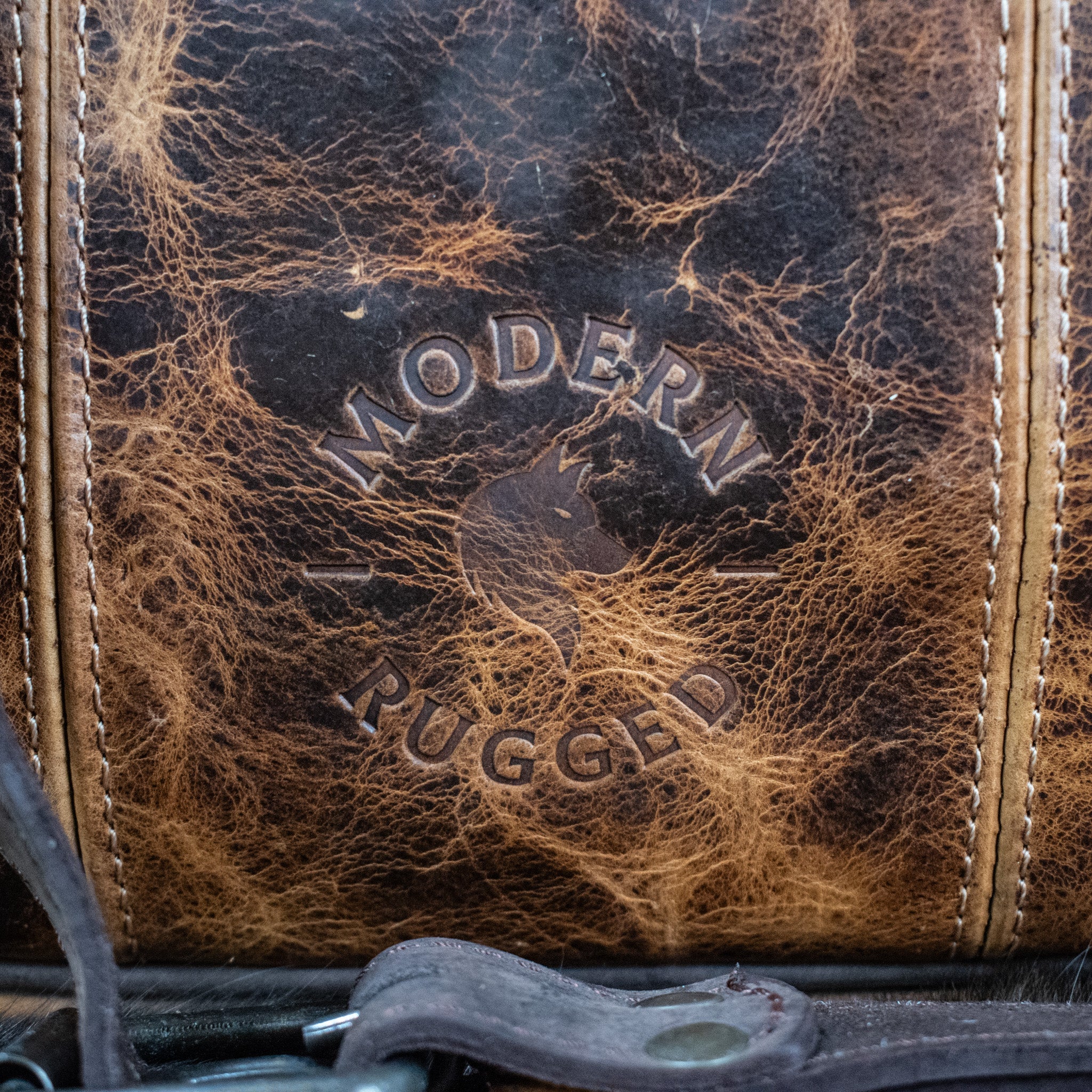 Leather Hide Laptop Bag - Rustic Chestnut and Dark Brown (Buckles) - Night Bloom Digital Empire Studios