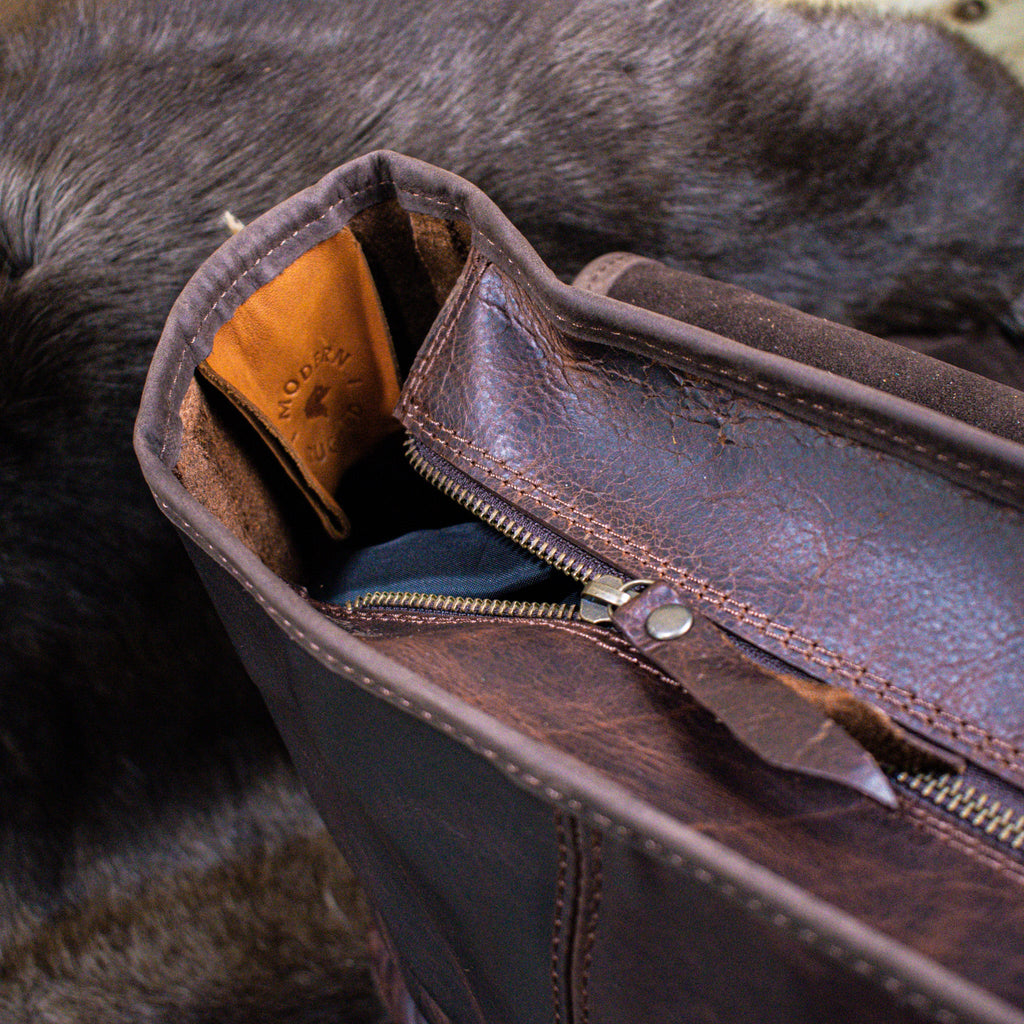 Leather Hide Laptop Bag - Rustic Mahogany and Brown (Clasps) - Night Bloom Digital Empire Studios