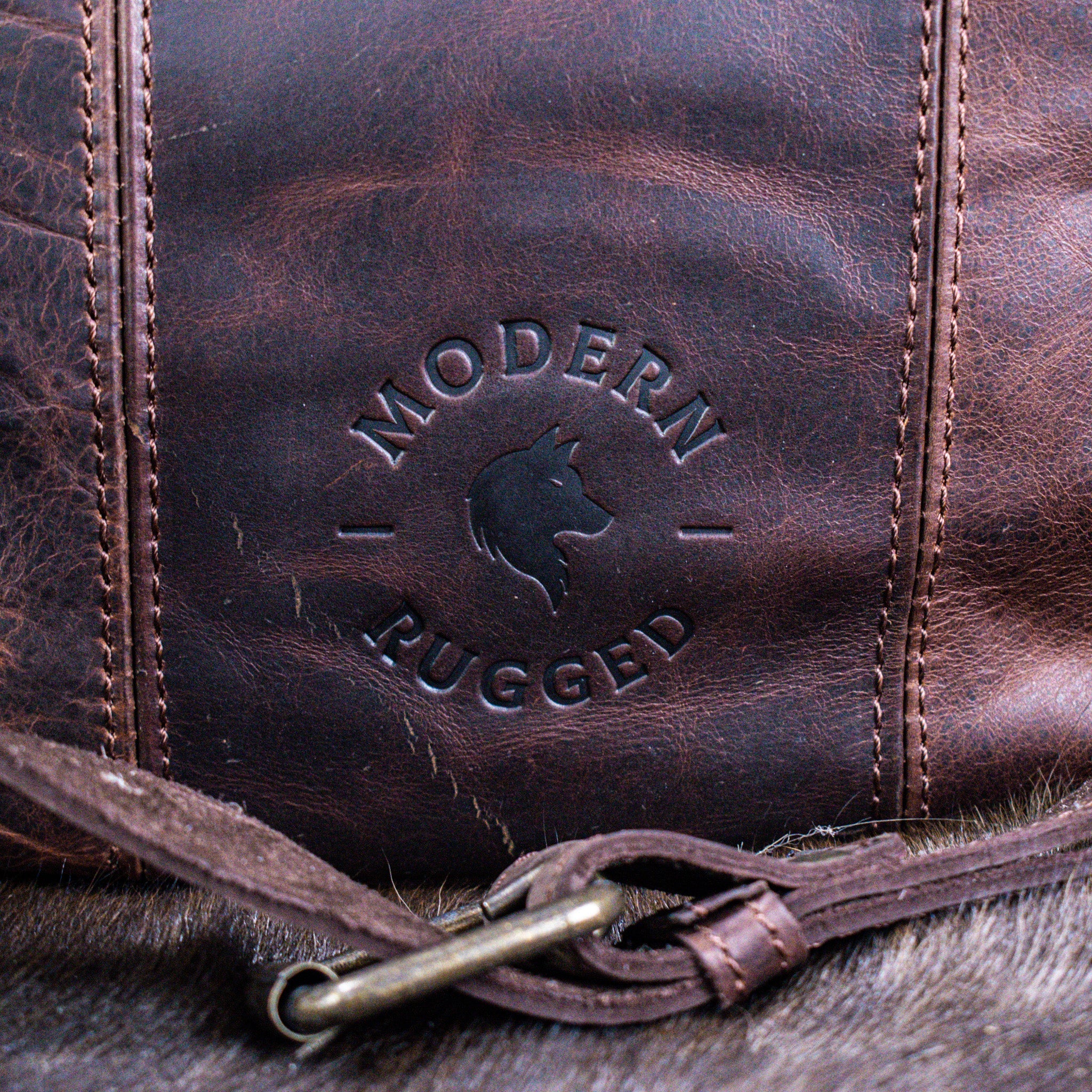 Leather Hide Laptop Bag - Rustic Mahogany and Brown (Clasps) - Night Bloom Digital Empire Studios