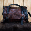 Leather Hide Laptop Bag - Rustic Merlot and Black (Buckles) - Night Bloom Digital Empire Studios