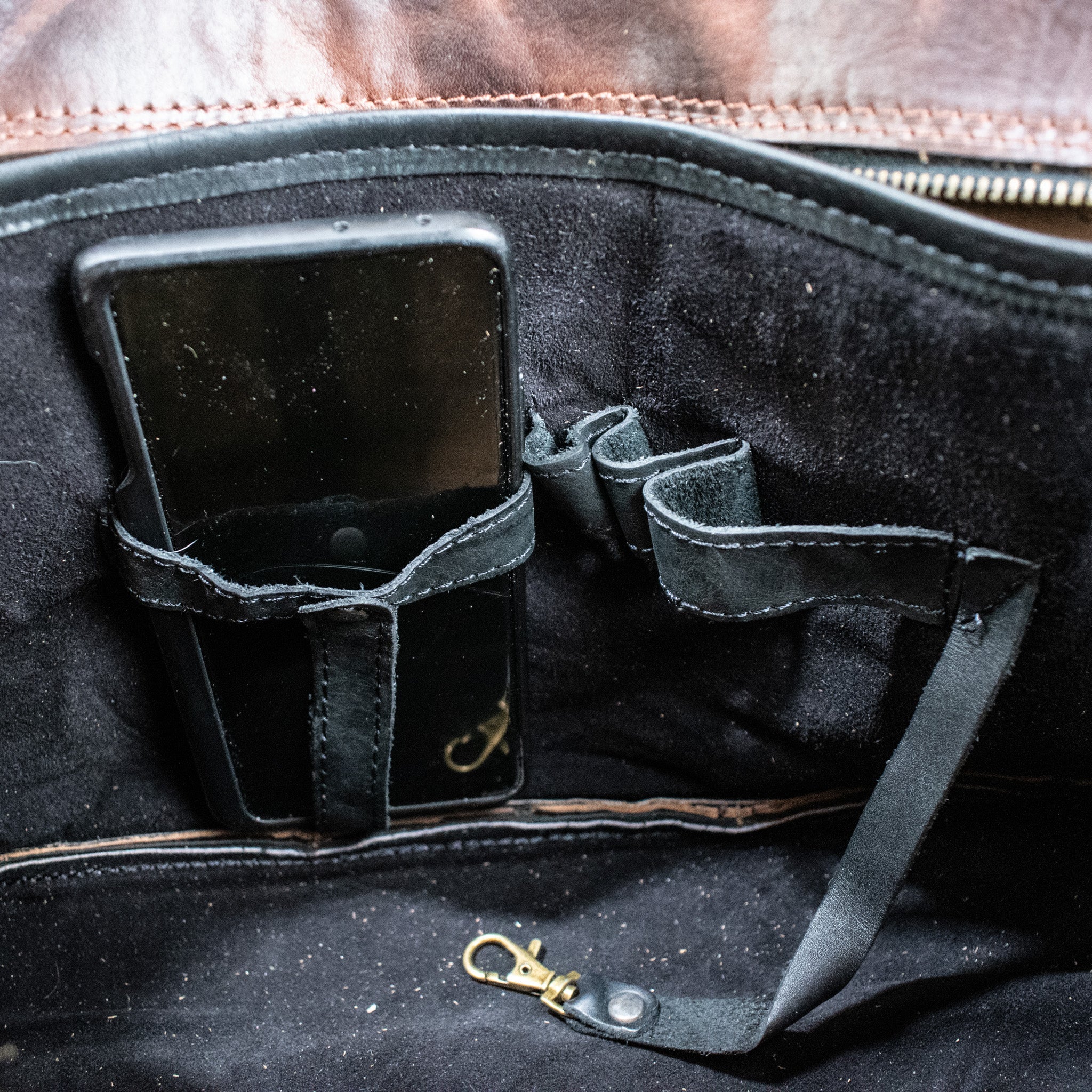 Leather Hide Laptop Bag - Rustic Merlot and Black (Buckles) - Night Bloom Digital Empire Studios