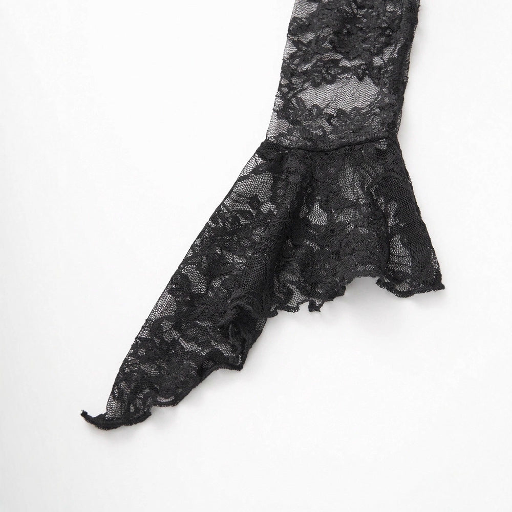 Gothic Vintage Lace Stitching Women Dress Gothic Bandage Ladies Long Sleeve Velvet Dress - Night Bloom Digital Empire Studios