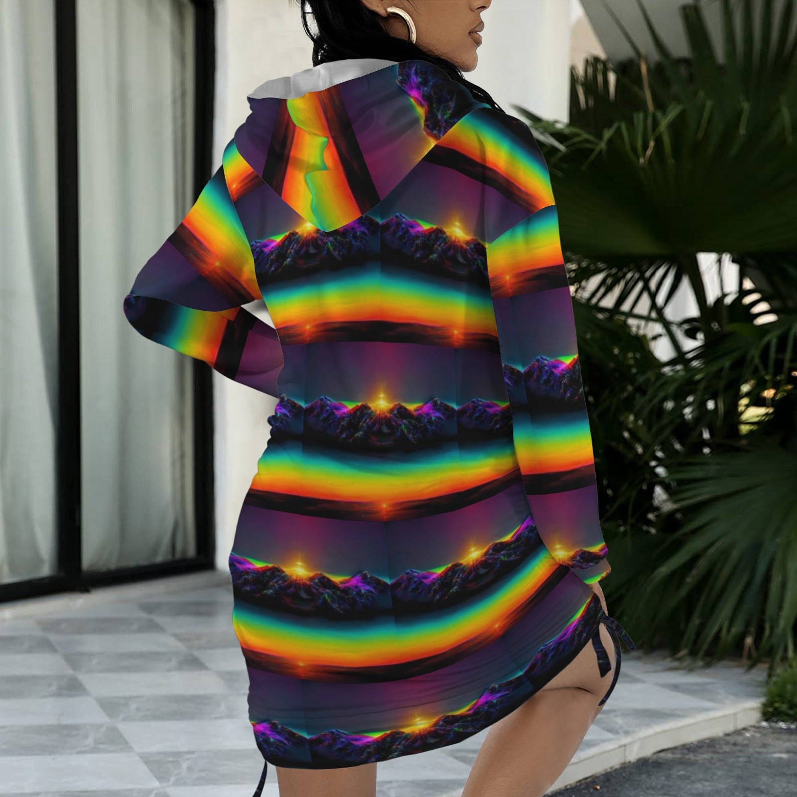 Trippy Rainbow Mountains Gothic Style Hoodie Dress
