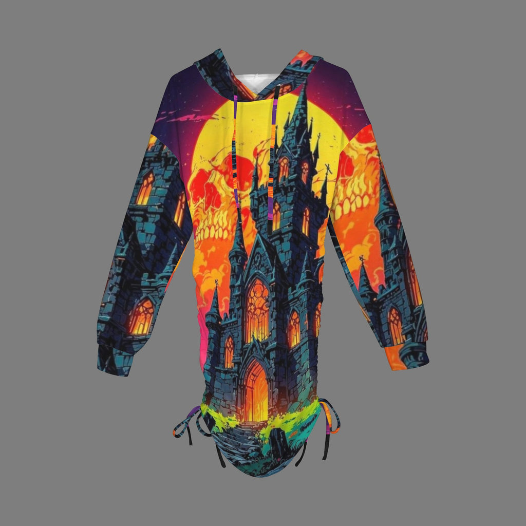 Trippy Rainbow  Castle Gothic Style Hoodie Dress